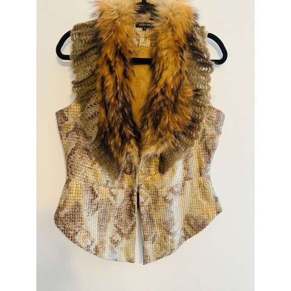 Dolce Cabo Womens MFur Vest Raccoon Trim Snake Print